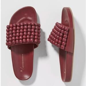 ANTHROPOLOGIE Wooden Beaded Slide Sandals Maroon Red Sz 40 / 9 NWOB